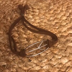 Peace Sign & Leather Adjustable Bracelet 925